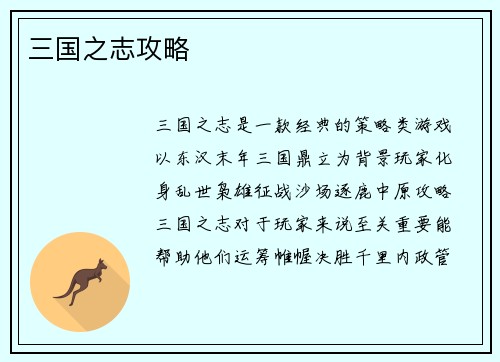 三国之志攻略